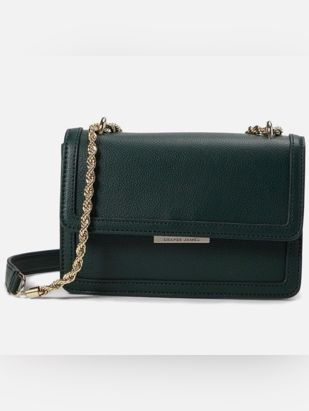 Draper James Dark Green Pebbled Leather Crossbody with Gold Chain